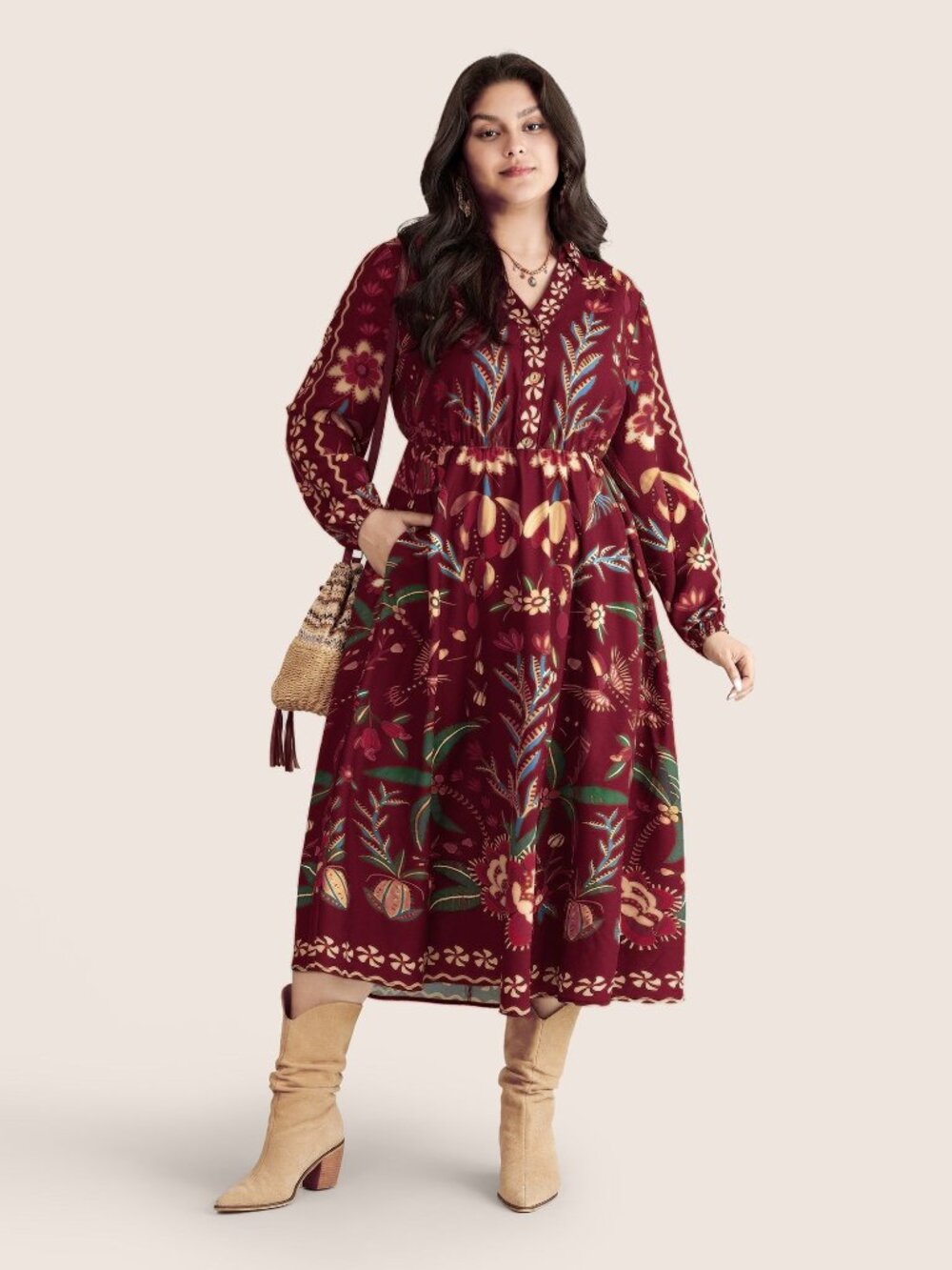 BloomChic Plus Size 3XL Bandana Print Pocket Lapel Collar Elastic Cuffs Dress